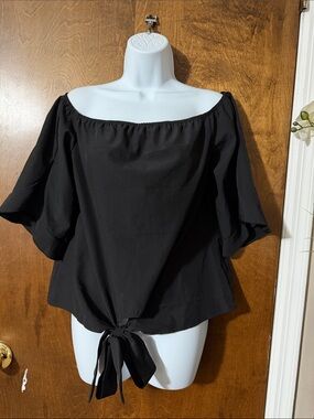 Black Off-Shoulder Tie-Front Top